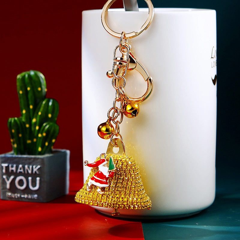 Wholesale Diamond Santa Bell Metal Keychain